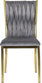 Krzesło Tapicerowane Plecione do Salonu DAN Szare Welurowe Nowoczesne Glamour