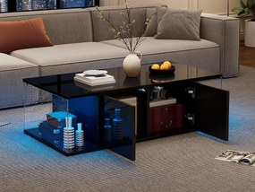 Stolik kawowy wysokiego połysku 100×50×30 cm - z oświetleniem LED - 2 drzwi - czarny