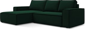 Narożnik lewostronny z funkcją spania - z tkaniny welwetowej - butelkowa zieleń - KIMO