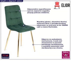 Zielone welurowe eleganckie krzesło w stylu glamour - Patrix