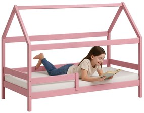 Różowe dziecięce drewniane łóżko domek 90x180 L7-S40