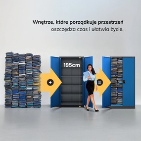 Szafa na dokumenty biurowa metalowa antracytowo-niebieska: JAN H, 900 x 1950 x 400 mm
