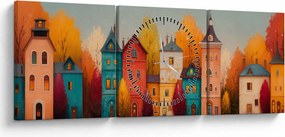 Obraz - Jesienna wieś (z zegarem) (90x30 cm)