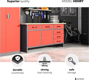 Duży stół warsztatowy z szafkami i szufladami Henry antracytowo-niebieski