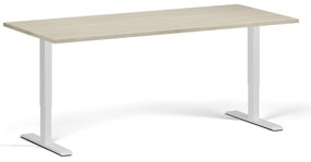 Biurko z regulacją wysokości, 180x80 cm, 1 silnik, biała podstawa, dąb naturalny