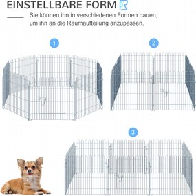 PawHut Płotek Kojec dla Szczeniąt 8 Części 63x60cm Srebrny | Aosom PL
