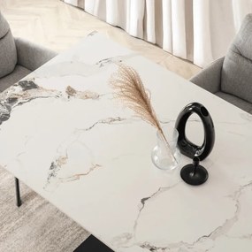Stół Rozkładany Prostokątny REX 2 180-240 cm Ceramiczny Biały Marmur/Czarny do Jadalni Nowoczesny Loft