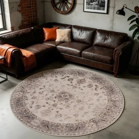 Dywan vintage INKA Arabeska z Efektem Postarzenia Beżowy koło 200 cm x 200 cm
