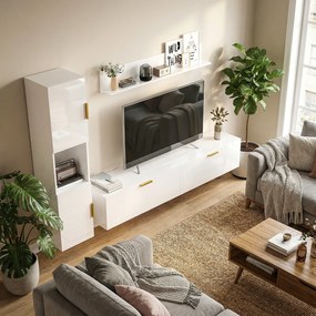 HOMCOM Wiszące RTV z uchylnymi drzwiczkami Centrum rozrywki półka ścienna szafka 180 cm biały wysoki połysk | Aosom PL