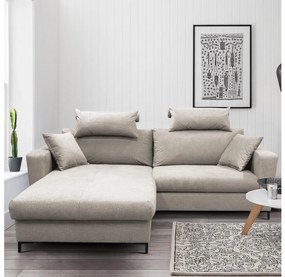 Narożnik rozkładany HORTA w kształcie L, lewostronny, szary, z pojemnikiem