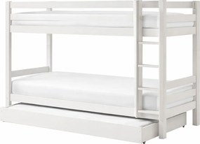 Białe piętrowe łóżko dziecięce z litego drewna sosnowego ze schowkiem z wysuwanym łóżkiem 90x200 cm PINO – Vipack