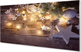 Panel szklany do Kuchni Świąteczny Blask Lampek i Szyszek