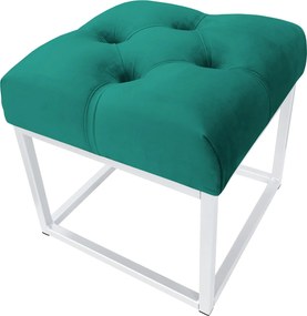 Pufa CHESTERFIELD tkanina Welur loft ławka podnóżek metal : Kolor Stelaża - Biały, Kolor tkaniny - VELVET - MG20, Typ tkaniny - Velvet