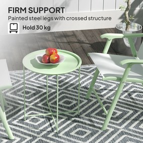 Outsunny Stolik ogrodowy, Okrągły zewnętrzny stolik pomocniczy ze stali z zdejmowaną tacą, składany design, stolik na taras, Zielony