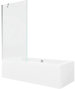 Mexen Cube wanna prostokątna 170 x 80 cm z obudową i parawanem 1-skrzydłowym 90 cm, transparent, chrom - 550517080X9509000001