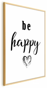 Plakat Be happy 29,7x42 cm z ramą złotą bez marginesu ARTGEIST B