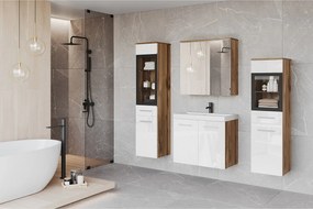 MINIO go for it, Meble łazienkowe MARIT II w kolorze dąb wotan/biały połysk, z oświetleniem LED