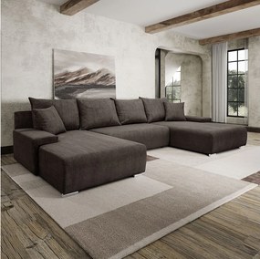 Narożnik, Sofa w kształcie U, tkanina sztruksowa Poso, Brązowy, Livorno U