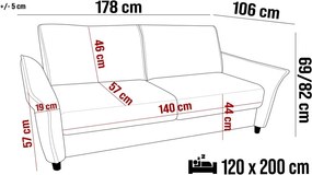 Sofa Kanapa CANTO 2 osobowa z funkcją spania wolnostojąca w tkaninie WERSAL