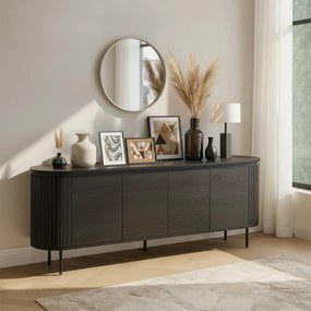 Komoda do Salonu BECK 200 cm Czarna Czterodrzwiowa Ryflowana Nowoczesna