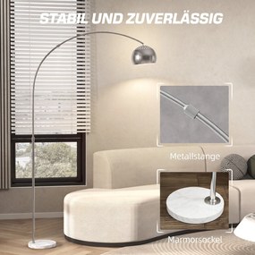 HOMCOM Lampa podłogowa, design łukowy z marmurową podstawą, 167 cm, srebrna | Aosom PL