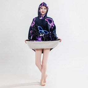 Koc bluza z baranka z rękawami i kapturem VIOLET BUTTERFLY, fioletowa