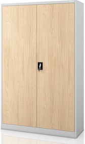 Szafa biurowa metalowa na akta, szeroka, szara/dąb sonoma, 1150x1850x400 mm: JAN II Eco Design