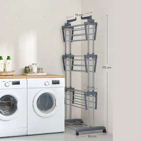 SongmicsHome Suszarka na pranie ELTON z 4 poziomami na kółkach, 76x172x50 cm, szara