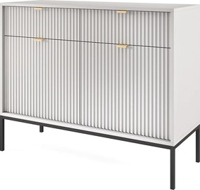 Komoda Design NOVA - Kolor: Szary, fasada Geriffelt, 2 drzwi, 2 szuflady, 83x104x39cm, czarne metalowe nogi, mebel uniwersalny