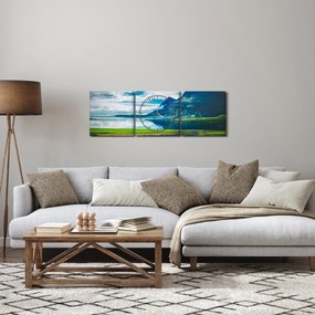 Obraz jeziora z górami (z zegarem) (90x30 cm)