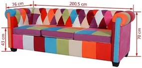 Patchwork sofa w stylu chesterfield trzyosobowa E1-K60