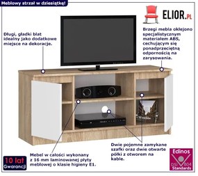 Skandynawska szafka RTV dąb sonoma + biały - Darius 5X 140 cm