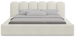 Kremowe tapicerowane łóżko dwuosobowe ze schowkiem i stelażem 180x200 cm Mano – Makamii