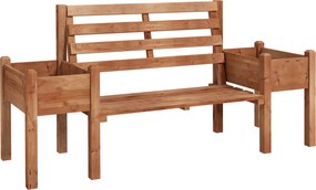 Outsunny ławka ogrodowa drewniana z donicami na kwiaty solidna ławka do ogrodu tarasu balkon 184 cm brązowa | Aosom PL