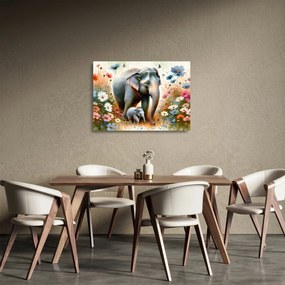 Obraz na szkle - Słoniowa mama, akwarela (70x50 cm)