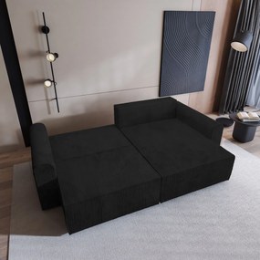 Masseno Narożnik FIANO z funkcją spania i pojemnikiem na pościel Narozniki L, Rozkładana sofa - Czarny, POSO 135
