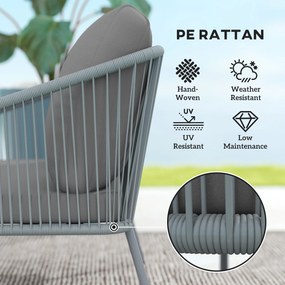 Outsunny Sofa Ogrodowa z Poduszkami 2-osobowa Sofa Rattanowa dla Salonu na Balkon 112 x 72 x 76 cm Szary