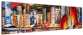 Obraz - Victoria Harbor, Hong Kong, obraz olejny (170x50 cm)