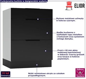 Czarna szafka kuchenna z 3 szufladami - Carbon 13X