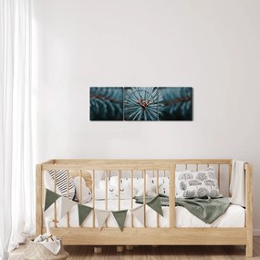 Obraz gałązki drzewa iglastego (z zegarem) (90x30 cm)
