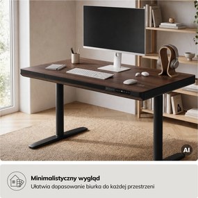 Biurko elektryczne sit-stand z szufladą i ładowarką bezprzewodową Qi czarne/orzech, 1200 mm: ELLIS
