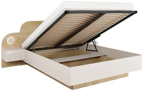 Łóżko ze skrzynią 160 x 200 cm - Z szafkami nocnymi i LEDami - Kolor: Beżowy i Naturalny - DARTAGNO