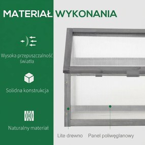 Outsunny Mini Szklarnia, Kompaktowy Domek dla Roślin z Drewna, Płyty Polikarbonatowe, Otwierany Dach, 90Dł x 52Szer x 49,5Wys cm, Szary
