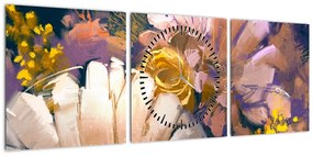 Obraz kwiatów (z zegarem) (90x30 cm)