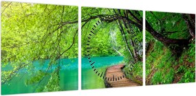 Obraz - Jeziora Plitwickie (z zegarem) (90x30 cm)