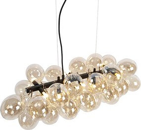 Designerska lampa wisząca czarna z bursztynowym szkłem 8-świateł - Uvas