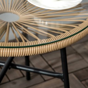 Outsunny Stolik Ogrodowy Boho PE-Rattan Hartowane Szkło Beżowy Odporność na Warunki Atmosferyczne | Aosom PL