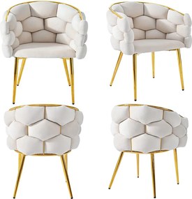 Zestaw 2 krzeseł welurowych i metalowych, złote oparcie – beżowy