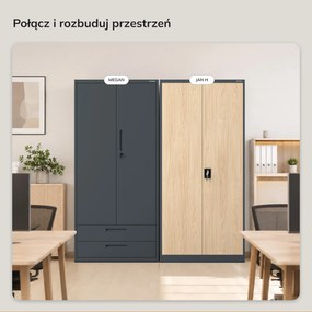 Szafa na dokumenty biurowa metalowa antracytowa / dąb sonoma: Eco Design JAN H 900 x 1950 x 400 mm