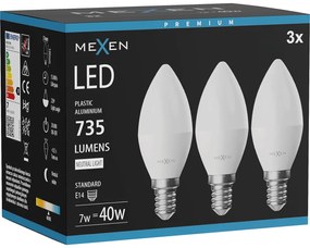 Mexen Nova 3x żarówka LED E14, C37, 7W, Neutralna - 4000K, 735 lm - L102-E14-0740-01x03